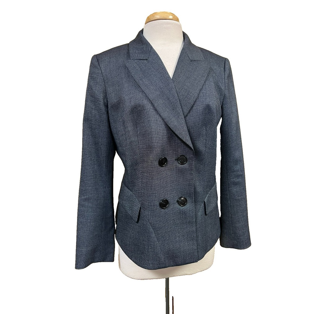 Lafayette 148 New York Double Breasted Blazer Blue Notched Collar Lined SZ 12